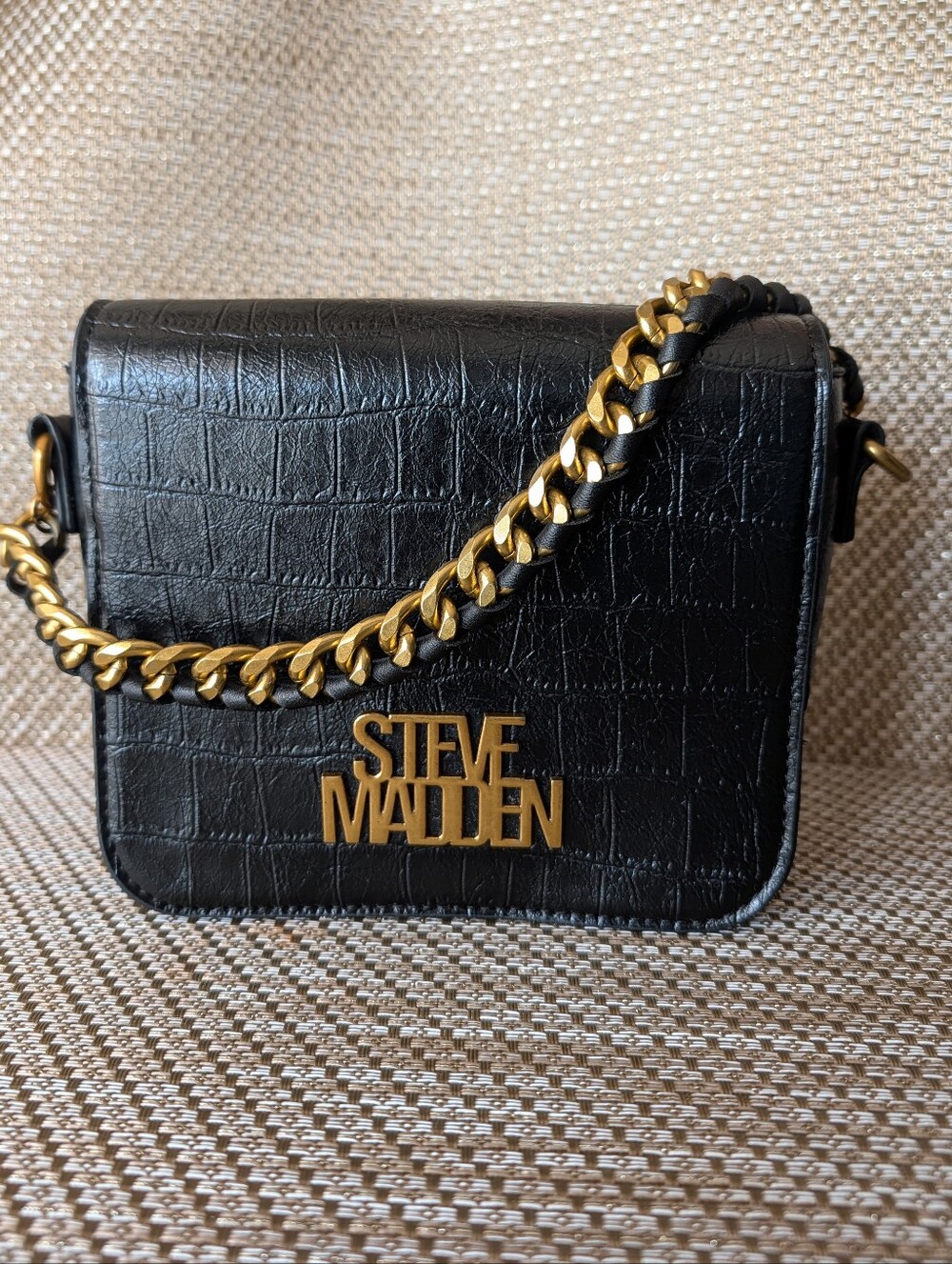 Steve Madden Black Croc-Embossed Chain Shoulder Bag